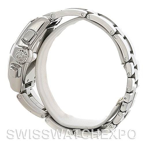 This image shows a side view of a Cartier Roadster W62020X6 Men's Stainless Steel Black Dial W62020X6 Men's Stainless Steel Black Dial watch, focusing on the crown and bracelet.