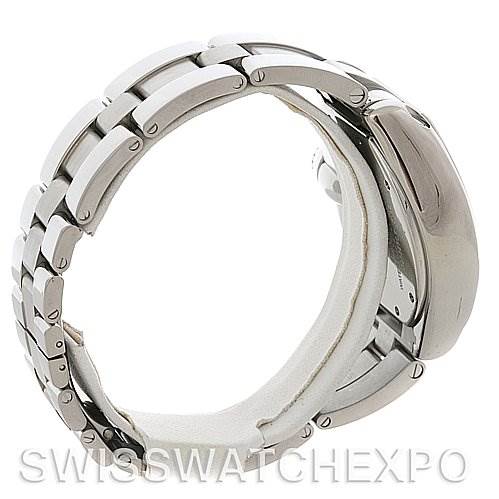 This image shows a side angle of a Cartier Roadster W62020X6 Men's Stainless Steel Black Dial W62020X6 Men's Stainless Steel Black Dial watch, highlighting its stainless steel bracelet and case.