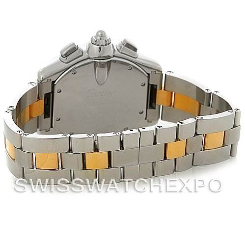 This image shows the back view of a Cartier Roadster W62027Z1 Men's Steel and Gold (two tone) Silver Dial W62027Z1 Men's Steel and Gold (two tone) Silver Dial watch, featuring its stainless steel and gold bracelet.
