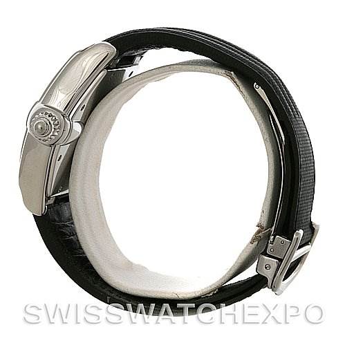 The image shows a Roadster model by Cartier from a side angle, displaying the crown, case, and strap.