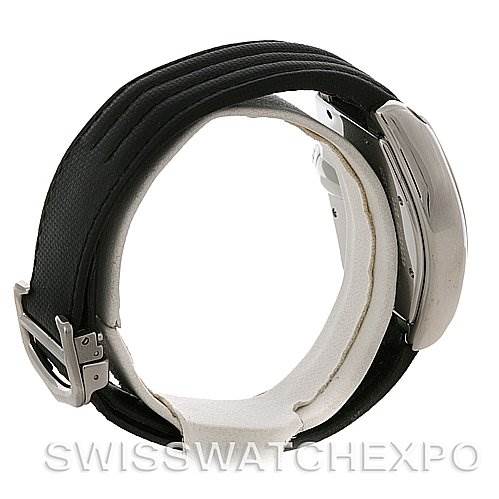 This image shows the side view of a Cartier Roadster W62025V3 Men
s Stainless Steel Silver Dial W62025V3 Men
s Stainless Steel Silver Dial watch
s strap and clasp mechanism.