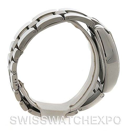 This side angle of the Cartier Roadster W62032X6 Men's Stainless Steel Silver Dial W62032X6 Men's Stainless Steel Silver Dial watch features the bracelet and case.