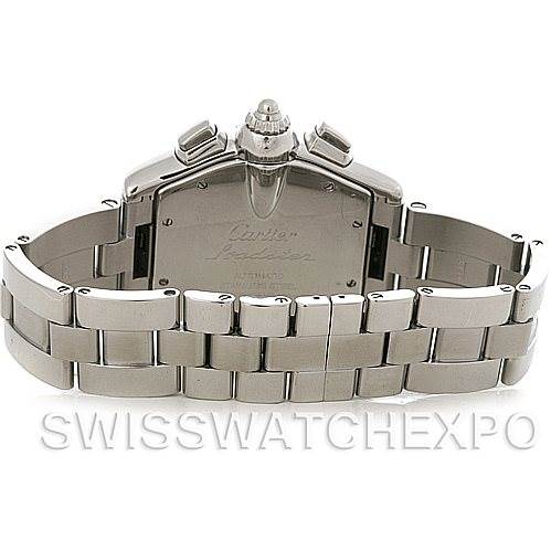 This image shows the back view and bracelet of the Cartier Roadster W62019X6 Men's Stainless Steel Silver Dial W62019X6 Men's Stainless Steel Silver Dial watch.