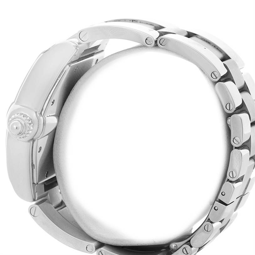 The image shows a side view of a Cartier Roadster W62004V3 Men's Stainless Steel Black Dial W62004V3 Men's Stainless Steel Black Dial watch, highlighting the crown and metal bracelet.