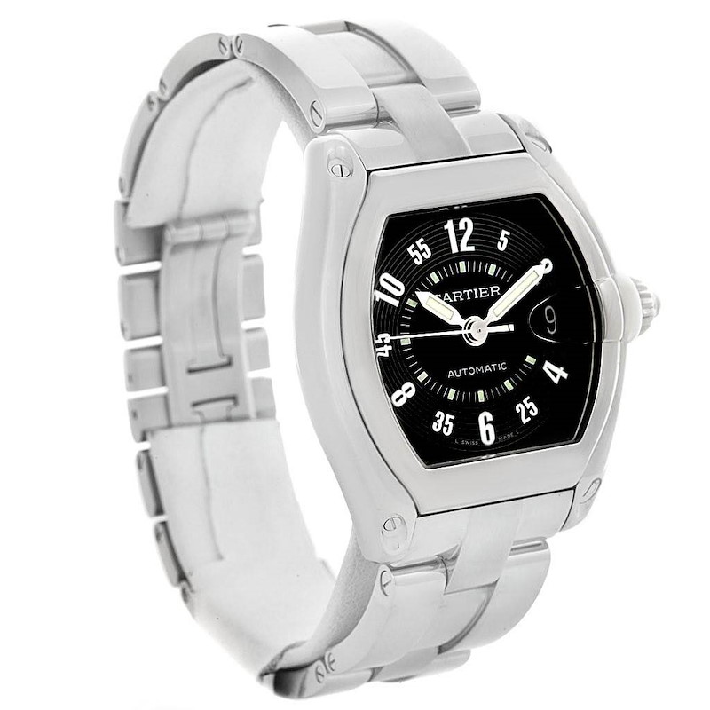 Cartier Roadster Large Mens Steel Black Dial Watch W62004V3 Box papers SwissWatchExpo