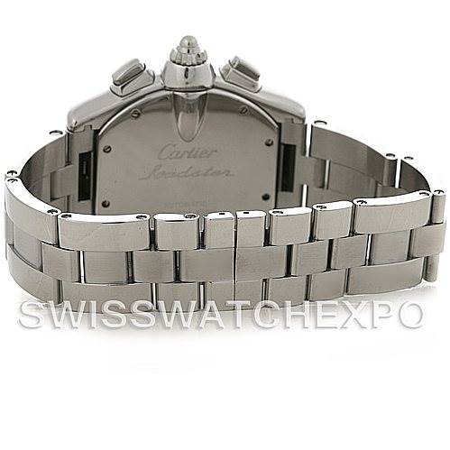 The image shows the back and bracelet of a Cartier Roadster W62019X6 Men's Stainless Steel Silver Dial W62019X6 Men's Stainless Steel Silver Dial watch, highlighting its clasp and caseback.