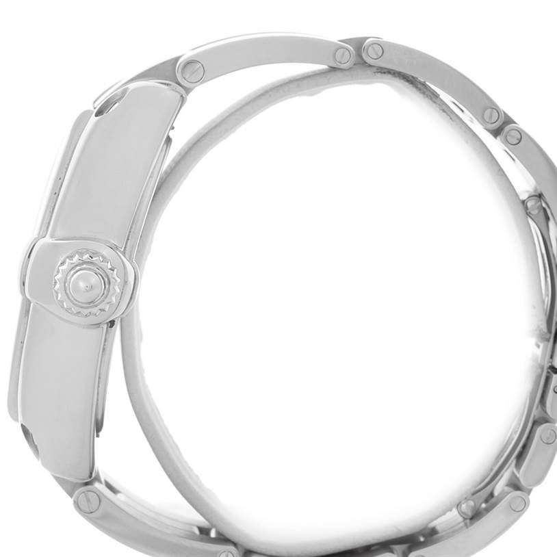 The image shows a side view of the bracelet and crown of a Cartier Roadster W62032X6 Men's Stainless Steel Silver Dial W62032X6 Men's Stainless Steel Silver Dial watch.