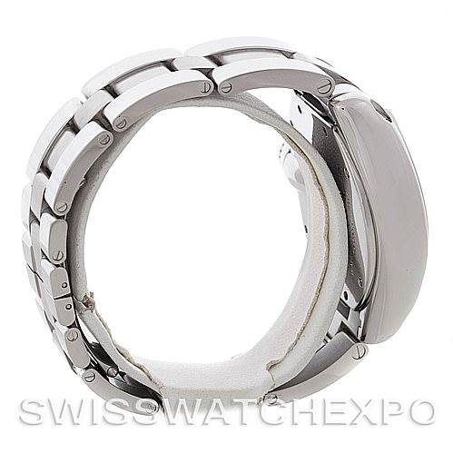 This image shows a side view of the Cartier Roadster W62020X6 Men's Stainless Steel Black Dial W62020X6 Men's Stainless Steel Black Dial model watch, highlighting its metal bracelet and case.