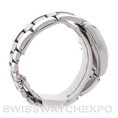 The image shows a side profile of the Cartier Roadster W62041V3 Men's Stainless Steel Black Dial W62041V3 Men's Stainless Steel Black Dial watch, highlighting the band, clasp, and case.