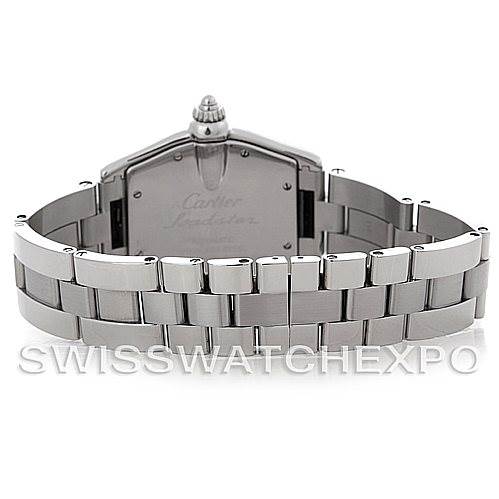 This image shows the back view of the Cartier Roadster W62041V3 Men's Stainless Steel Black Dial W62041V3 Men's Stainless Steel Black Dial watch, highlighting its bracelet and case back.