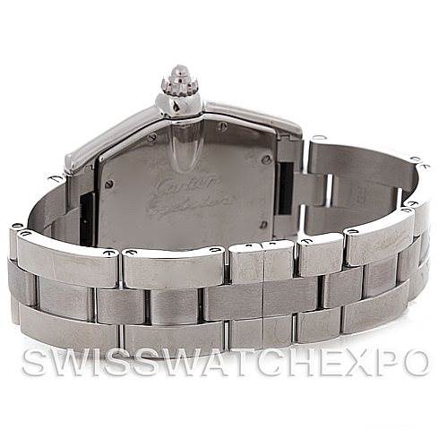 The image shows the back and bracelet of a Cartier Roadster W62025V3 Men's Stainless Steel Silver Dial W62025V3 Men's Stainless Steel Silver Dial watch from a rear angle.