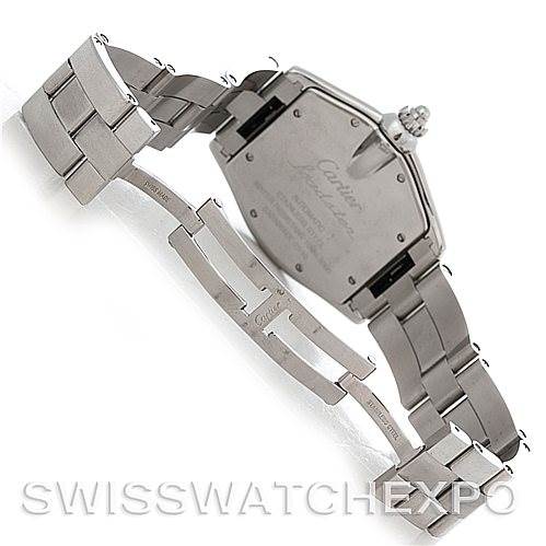 This image shows the back view and strap of a Cartier Roadster W62025V3 Men's Stainless Steel Silver Dial W62025V3 Men's Stainless Steel Silver Dial model watch.