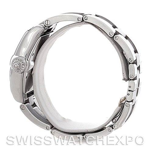 This image shows a side view of the Cartier Roadster W62025V3 Men's Stainless Steel Silver Dial W62025V3 Men's Stainless Steel Silver Dial watch, highlighting the crown and bracelet.