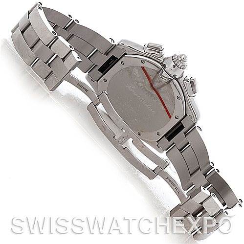This image displays the back and bracelet of a Cartier Roadster W62019X6 Men's Stainless Steel Silver Dial W62019X6 Men's Stainless Steel Silver Dial watch, viewed from an angle showing the clasp and links.