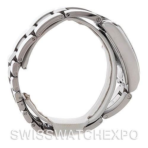 The image shows a side view of the stainless steel band and case of a Cartier Roadster W62025V3 Men's Stainless Steel Silver Dial W62025V3 Men's Stainless Steel Silver Dial watch.