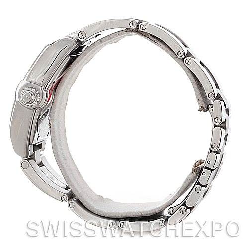 The image shows a side profile of the Cartier Roadster W62025V3 Men's Stainless Steel Silver Dial W62025V3 Men's Stainless Steel Silver Dial watch, highlighting its case, crown, and part of the bracelet.