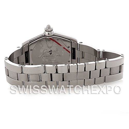 This image shows the backside and bracelet of a Cartier Roadster W62025V3 Men's Stainless Steel Silver Dial W62025V3 Men's Stainless Steel Silver Dial watch.