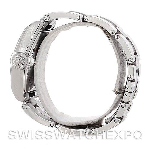 The image shows a side view of the Cartier Roadster W62041V3 Men's Stainless Steel Black Dial W62041V3 Men's Stainless Steel Black Dial watch, focusing on the crown, case, and bracelet.