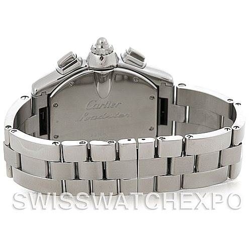 This image shows the back case and bracelet of the Cartier Roadster W62020X6 Men's Stainless Steel Black Dial W62020X6 Men's Stainless Steel Black Dial watch, viewed from a rear angle.