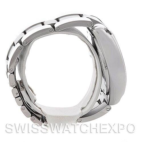 This image shows a side profile view of a Cartier Roadster W62020X6 Men's Stainless Steel Black Dial W62020X6 Men's Stainless Steel Black Dial watch, highlighting the bracelet and the casing.