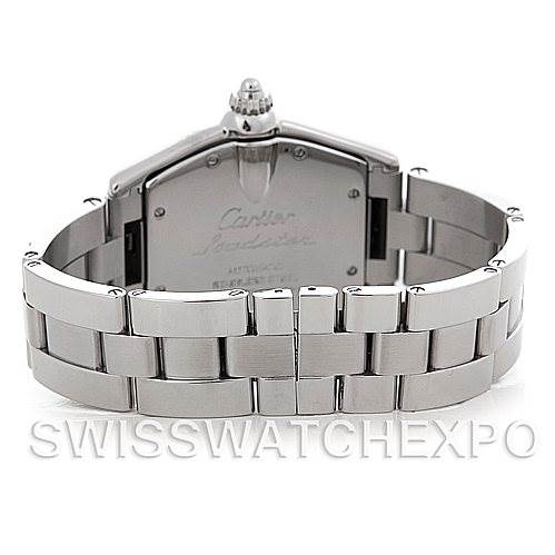 This image shows the back and bracelet of the Cartier Roadster W62025V3 Men's Stainless Steel Silver Dial W62025V3 Men's Stainless Steel Silver Dial watch from a rear angle.