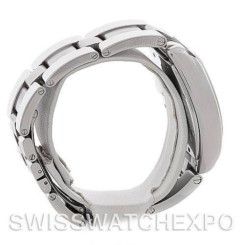 The image shows a side view of a Cartier Roadster W62025V3 Men's Stainless Steel Silver Dial W62025V3 Men's Stainless Steel Silver Dial watch, focusing on the metal bracelet and the case side.