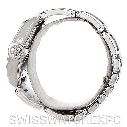 The image shows a side view of the Cartier Roadster W62025V3 Men's Stainless Steel Silver Dial W62025V3 Men's Stainless Steel Silver Dial watch, focusing on the crown, case, and bracelet.