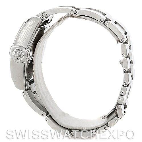 The image shows a side view of a Cartier Roadster W62032X6 Men's Stainless Steel Silver Dial W62032X6 Men's Stainless Steel Silver Dial watch, focusing on the crown and part of the metal bracelet.