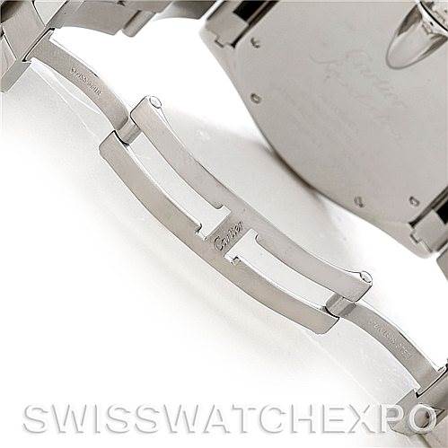 The image shows a close-up of the bracelet deployment clasp of the Cartier Roadster 2510 210317CE Men's Stainless Steel Silver Dial 2510 210317CE Men's Stainless Steel Silver Dial watch.