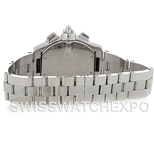 This image shows the back case and bracelet of a Cartier Roadster W62020X6 Men's Stainless Steel Black Dial W62020X6 Men's Stainless Steel Black Dial watch.