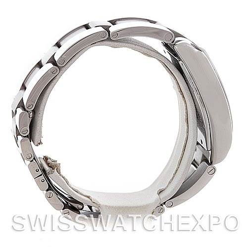 The image shows a side view of a Cartier Roadster W62025V3 Men
s Stainless Steel Silver Dial W62025V3 Men
s Stainless Steel Silver Dial watch, focusing on its bracelet and case.