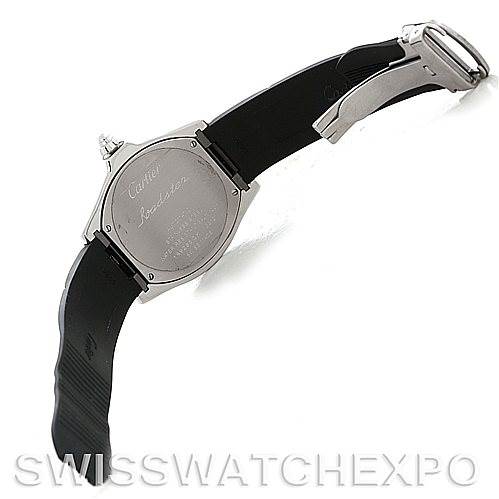 The image shows the back and strap of a Cartier Roadster W6206018 Men's Stainless Steel Silver Dial W6206018 Men's Stainless Steel Silver Dial watch, displayed from an angled side view.