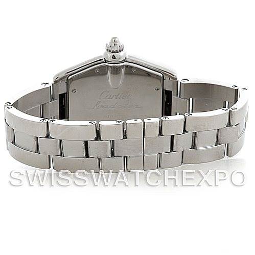 This image shows the back view of the Cartier Roadster W62025V3 Men's Stainless Steel Silver Dial W62025V3 Men's Stainless Steel Silver Dial watch, focusing on the bracelet and clasp.