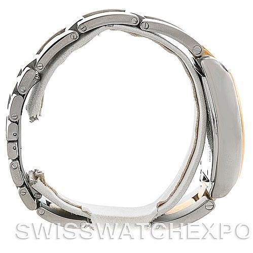 The image shows a side profile of the Cartier Roadster W62031Y4 Men's Steel and Gold (two tone) Silver Dial W62031Y4 Men's Steel and Gold (two tone) Silver Dial watch, highlighting its case and bracelet links.