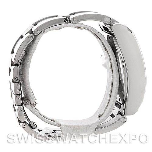 The image shows a side view of the Cartier Roadster W62020X6 Men's Stainless Steel Black Dial W62020X6 Men's Stainless Steel Black Dial watch, highlighting its stainless steel case and bracelet.