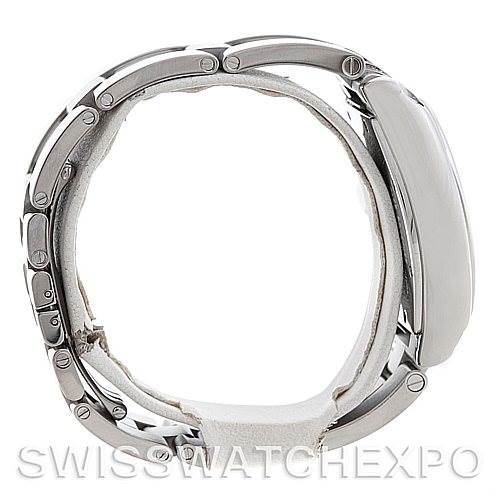 The image shows a side view of a Cartier Roadster W62025V3 Men's Stainless Steel Silver Dial W62025V3 Men's Stainless Steel Silver Dial watch, highlighting the metal bracelet and the case.