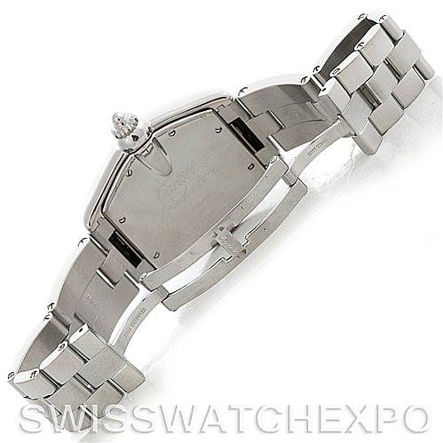 The image shows the back view of the Cartier Roadster W62025V3 Men's Stainless Steel Silver Dial W62025V3 Men's Stainless Steel Silver Dial watch, highlighting its bracelet and clasp.