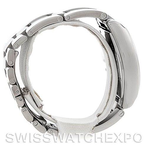 This image shows a side view of the bracelet and case of the Cartier Roadster W62025V3 Men's Stainless Steel Silver Dial W62025V3 Men's Stainless Steel Silver Dial watch.