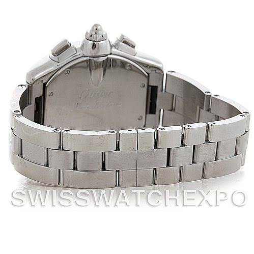 The image shows the back case and bracelet of the Cartier Roadster W62019X6 Men's Stainless Steel Silver Dial W62019X6 Men's Stainless Steel Silver Dial watch from a rear angle.