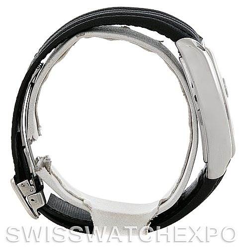 Side view of the Cartier Roadster W62041V3 Men's Stainless Steel Black Dial W62041V3 Men's Stainless Steel Black Dial watch, showcasing the case, buckle, and leather strap.