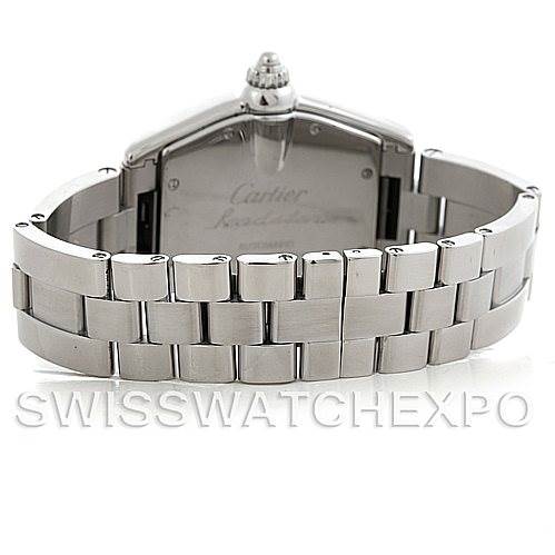 The image shows the back view of a Cartier Roadster W62041V3 Men's Stainless Steel Black Dial W62041V3 Men's Stainless Steel Black Dial watch, highlighting the bracelet and case back.