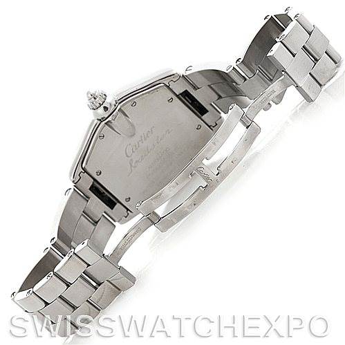 This image shows the back view and the bracelet clasp of a Cartier Roadster W62025V3 Men's Stainless Steel Silver Dial W62025V3 Men's Stainless Steel Silver Dial watch.