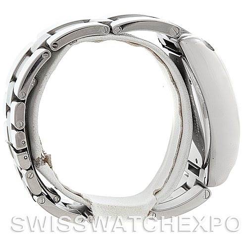 This image shows a side view of the Cartier Roadster W62019X6 Men's Stainless Steel Silver Dial W62019X6 Men's Stainless Steel Silver Dial watch, highlighting its stainless steel case and bracelet.