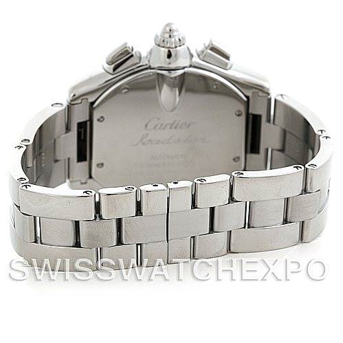 The image shows the back and bracelet segments of a Cartier Roadster W62019X6 Men's Stainless Steel Silver Dial W62019X6 Men's Stainless Steel Silver Dial watch, highlighting its clasp and band design.