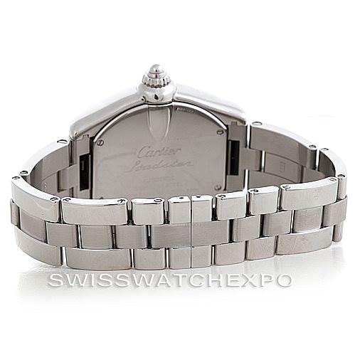 This image shows the back case and bracelet of a Cartier Roadster W62032X6 Men's Stainless Steel Silver Dial W62032X6 Men's Stainless Steel Silver Dial watch, viewed from the rear angle.