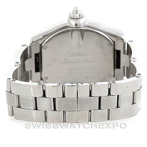 The image shows the back case and bracelet of a Cartier Roadster W62032X6 Men's Stainless Steel Silver Dial W62032X6 Men's Stainless Steel Silver Dial watch from a rear angle.