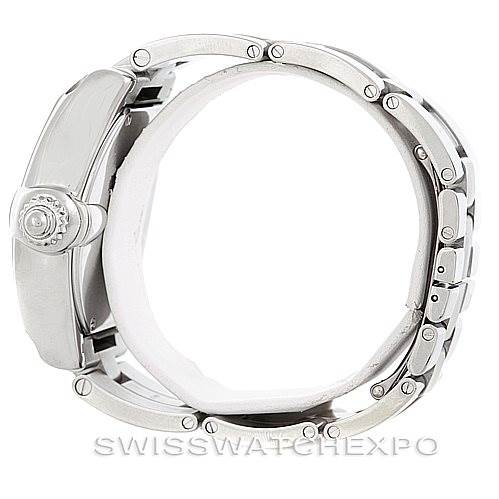 This Cartier Roadster W62032X6 Men's Stainless Steel Silver Dial W62032X6 Men's Stainless Steel Silver Dial watch is shown from a side angle, highlighting the crown, case, and bracelet.