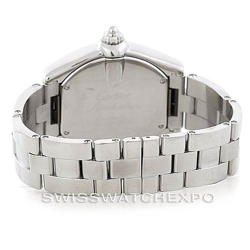 This image shows the back case and bracelet of the Cartier Roadster W62032X6 Men's Stainless Steel Silver Dial W62032X6 Men's Stainless Steel Silver Dial watch from a rear angle.