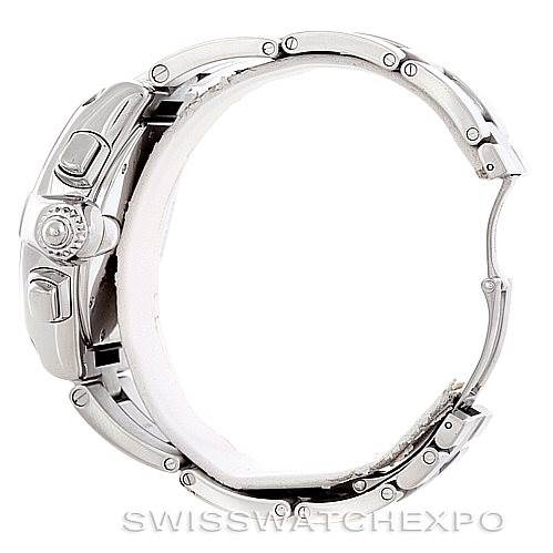 This image shows a side profile of the Cartier Roadster W62019X6 Men's Stainless Steel Silver Dial W62019X6 Men's Stainless Steel Silver Dial watch, highlighting the case, crown, and bracelet.