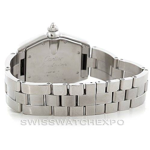 The image shows the back view of the Cartier Roadster W62041V3 Men's Stainless Steel Black Dial W62041V3 Men's Stainless Steel Black Dial watch, focusing on the stainless steel bracelet and case back.